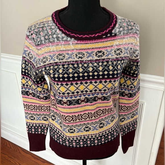 J. Crew sequin fair isle Lambs Wool sweater size XS - Picture 9 of 11